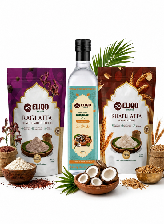 Farmer Combo 2 – Ragi Flour (2Kg), Ancient Khapali Wheat (2Kg) & Coconut Oil (1L)| Healthy Combo