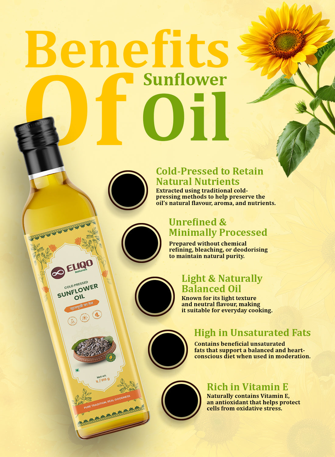 Cold Pressed Sunflower Oil – Unrefined & Healthy Cooking Oil | Rich in Vitamin E