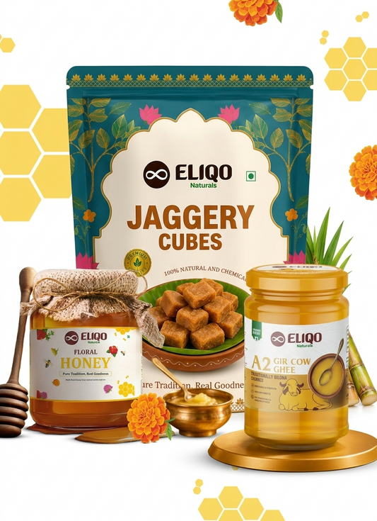 Healthy Combo – Multifloral Honey (500g), A2 Ghee (500g)& Jaggery Cubes (500g)| Pure & Natural