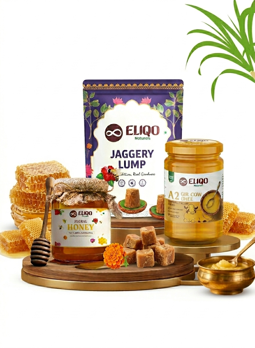 Festival Combo – GIR A2 Ghee (500g), Floral Honey (500g) & Jaggery Lump (900g)| Traditional Essentials