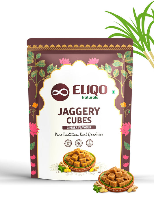 Jaggery cubes ginger pouch front – natural desi gur with ginger packaging