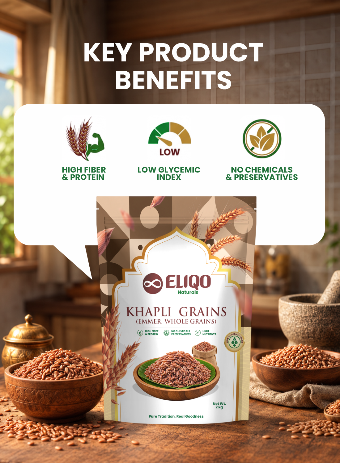 ELIQO Naturals Khapli Whole Grain |  Khapli (Emmer) wheat