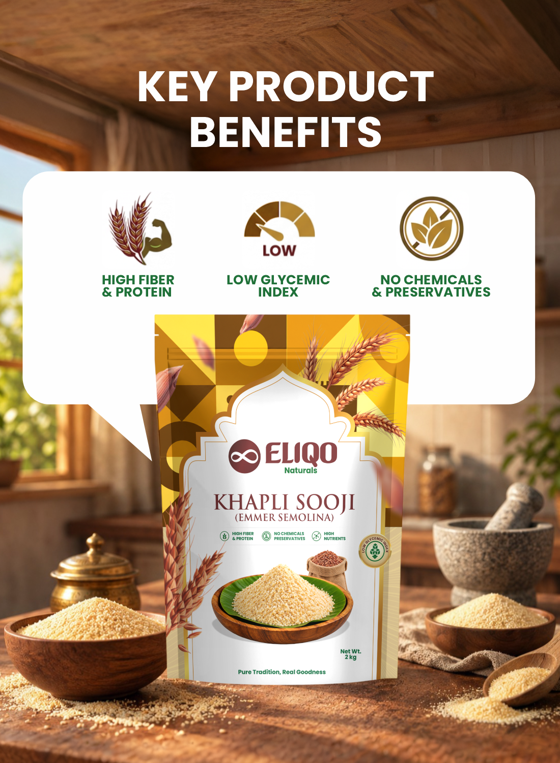 ELIQO Naturals Khapli Sooj | Khapli (Emmer) wheat
